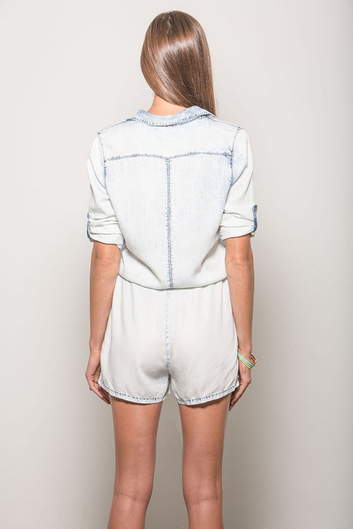 Women Light Wash Denim Romper