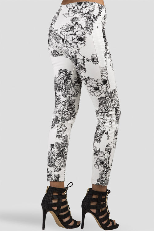 Women Rose Print Skinny Jeans