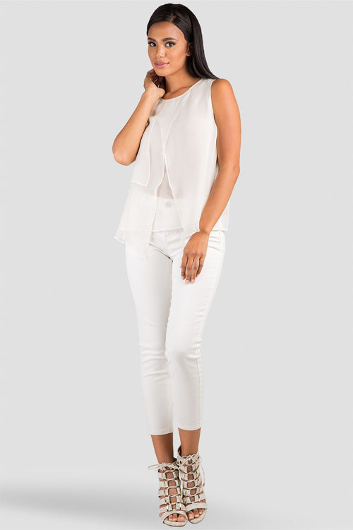 Women Ivory Layered Silk Top