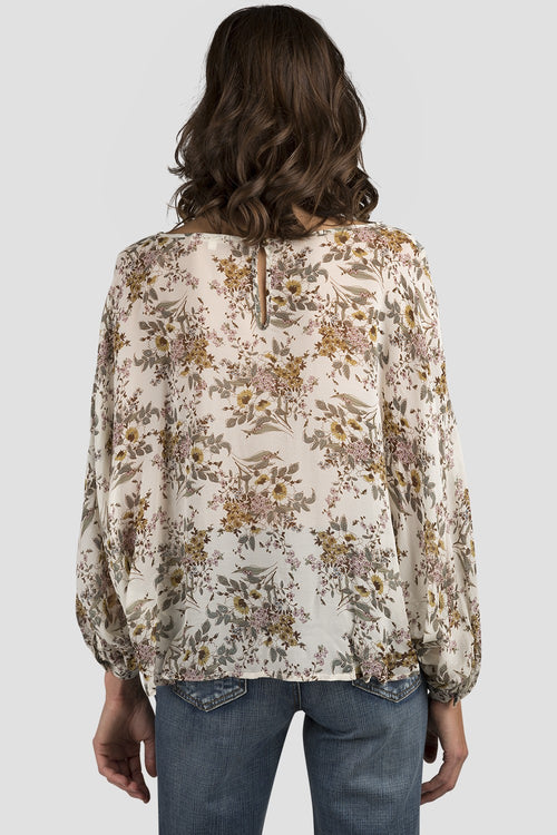 Women Vintage Floral Print Silk Blouse