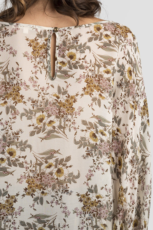 Women Vintage Daisy Print Silk Blouse