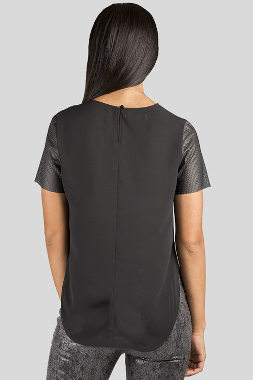 Women Black Vegan Leather Boxy Top