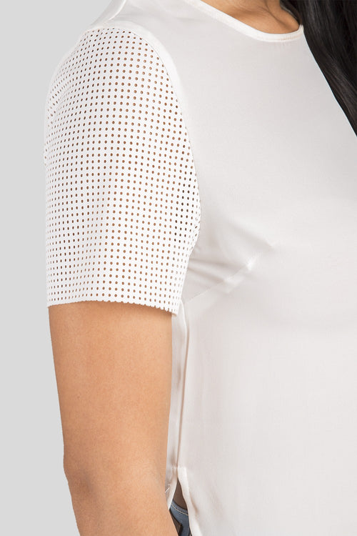 Women White Hailey Leather Chiffon Slit Top