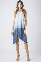Women Blue Ombre Tencel Dip Dye Midi Dress