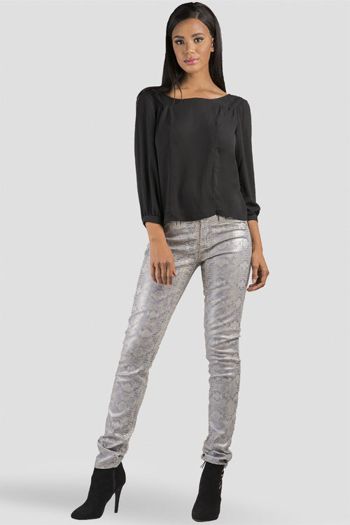 Women Black Chiffon Pull Over Blouse