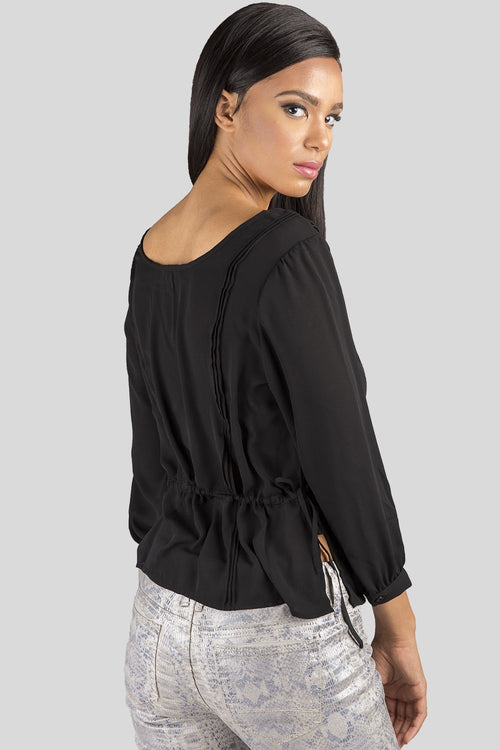 Women Black Chiffon Long Sleeve Blouse