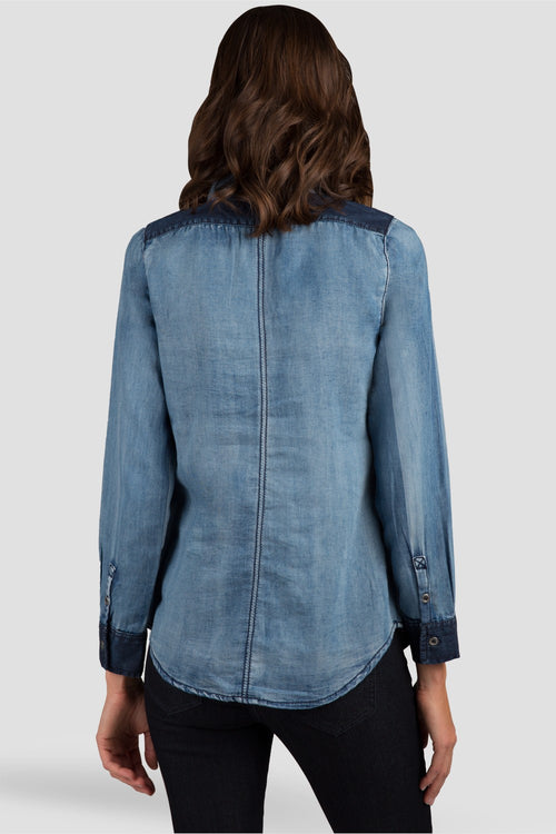 Women Chambray Denim Button Down Shirt