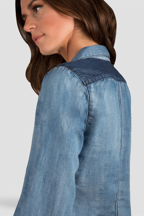 Women Chambray Denim Button Front Shirt
