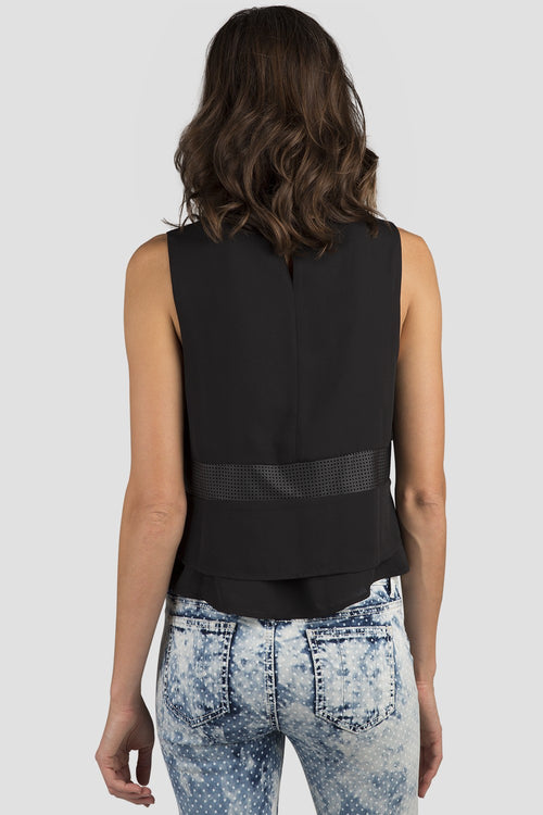 Women Black Vegan Leather Tank Top