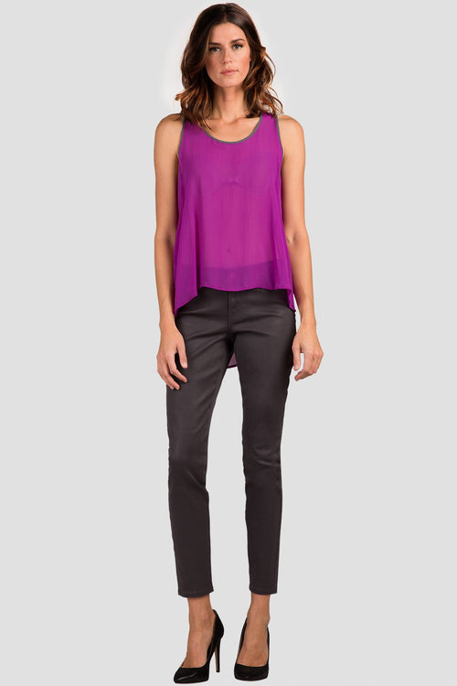 Women Purple Chiffon Sheer Tank Top