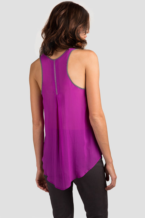 Women Purple Silk Sheer Tank Top