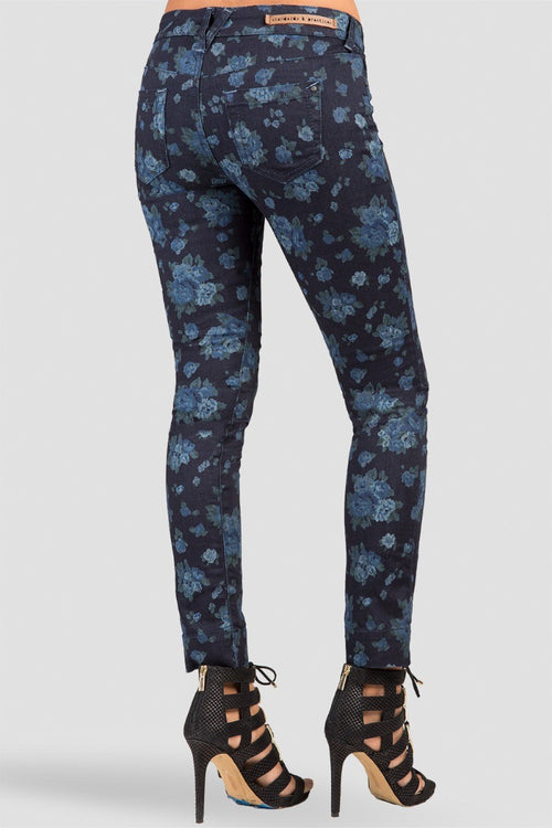 Rose Vintage Print Faux Front Cigarette Jeans