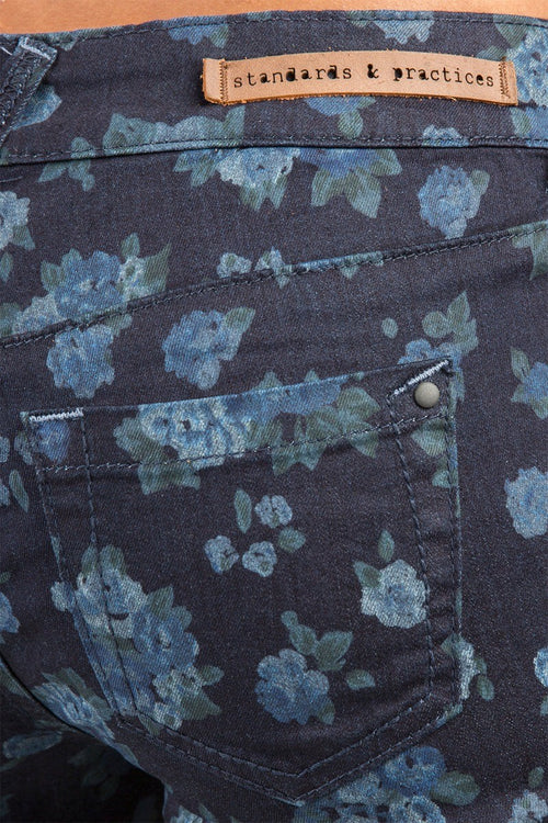 Rose Vintage Print Faux Front Cigarette Jeans