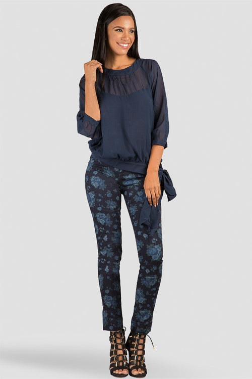 Rose Vintage Print Faux Front Cigarette Jeans