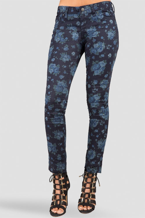 Rose Vintage Print Faux Front Cigarette Jeans