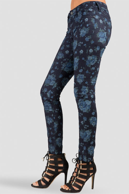 Rose Vintage Print Faux Front Cigarette Jeans