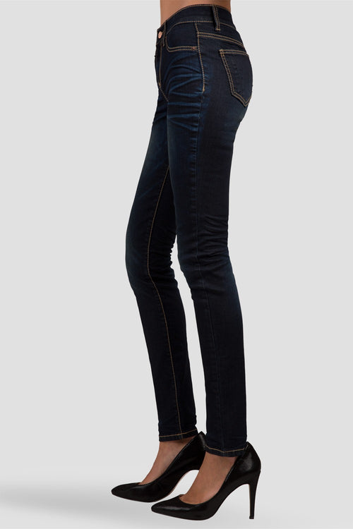 Women Dark Denim Whisker Skinny Jeans