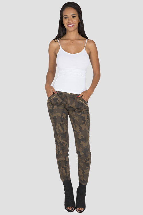 Women Camo Ankle Zippers Skinny Jeans