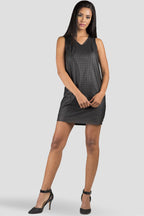 Women Black Chiffon Leather Dress