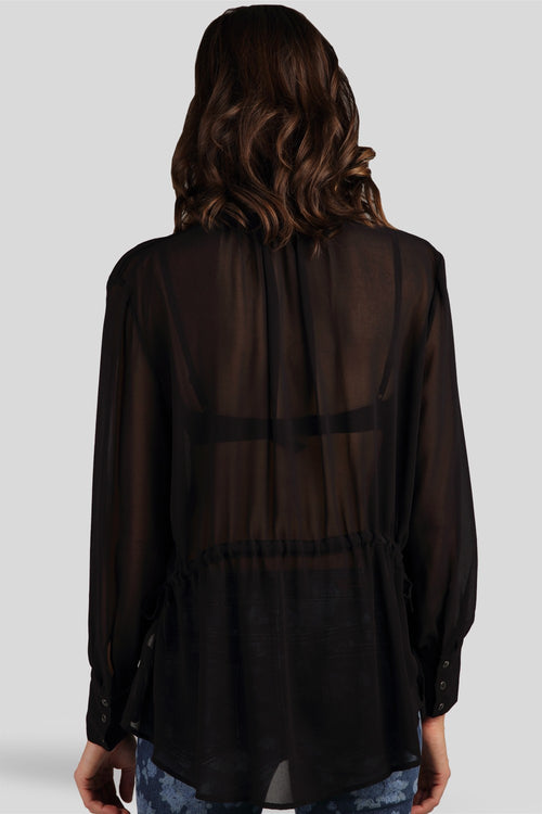 Women Black Chiffon Mandarin Collar Blouse