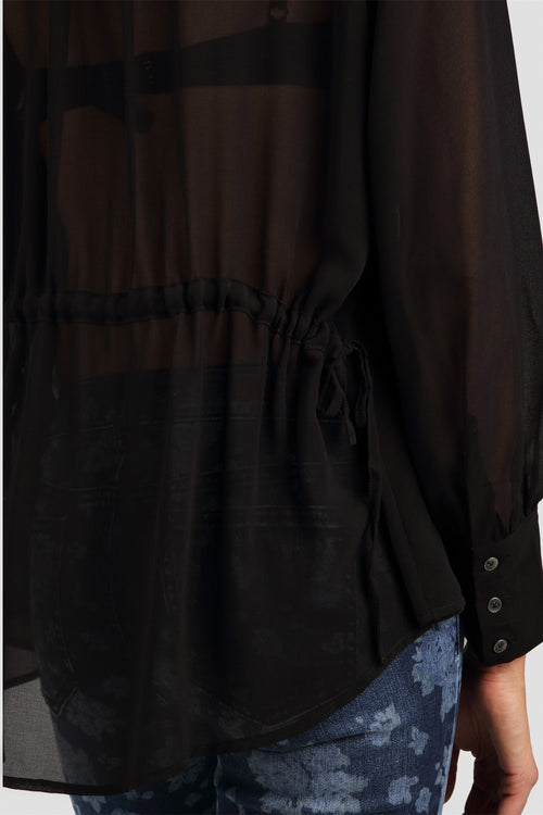 Women Black Chiffon Tuxedo Blouse