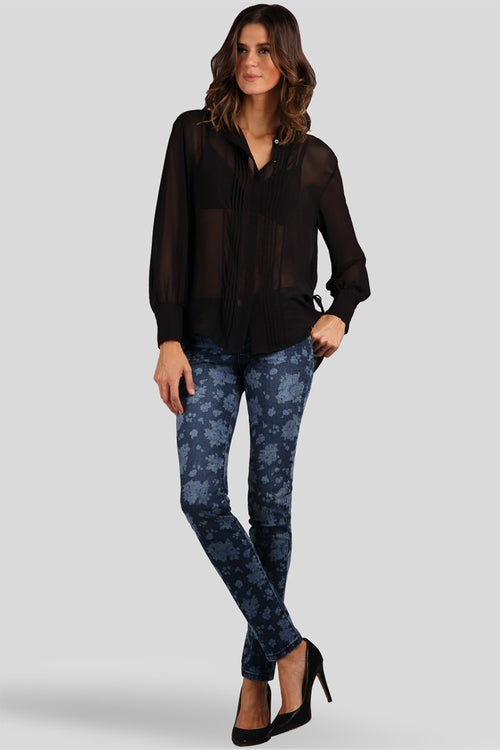 Women Black Sheer Blouse