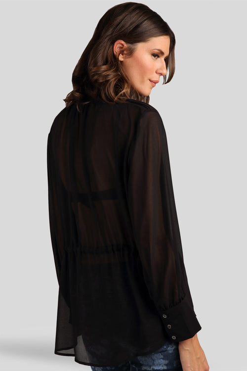 Women Black Chiffon Tuxedo Blouse