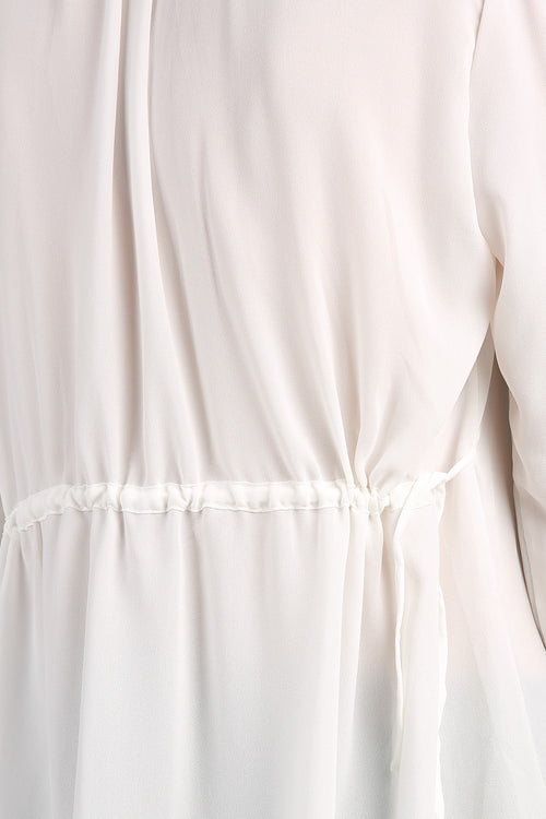 Women White Chiffon Drawstring Blouse