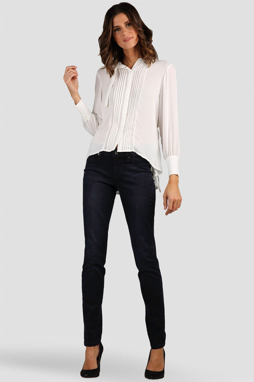 Women White Chiffon Tuxedo Front Blouse