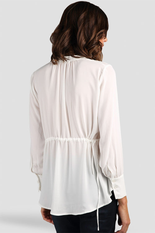 Women White Chiffon Mandarin Collar Blouse