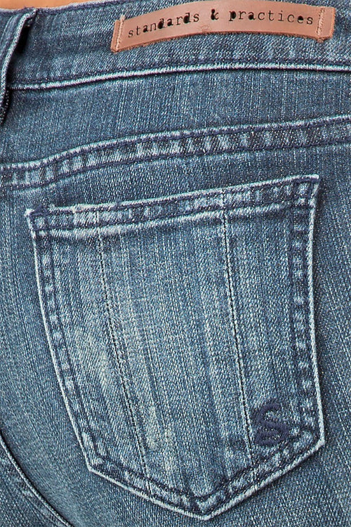 Uptown Blue Scatter Linear Stretch Flare Jeans