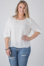 Joanna Draw Back Bustle Pull Over White Chiffon Boxy Top - SP Plus