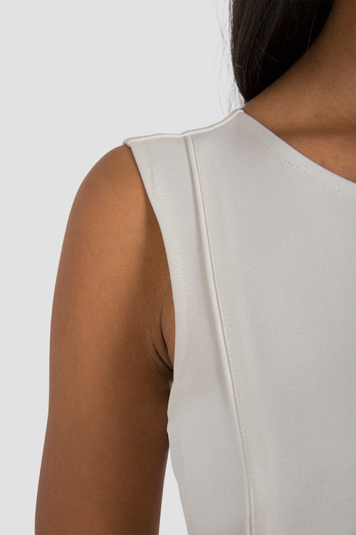 Women's Cropped White Ponte Sleeveless Shirt