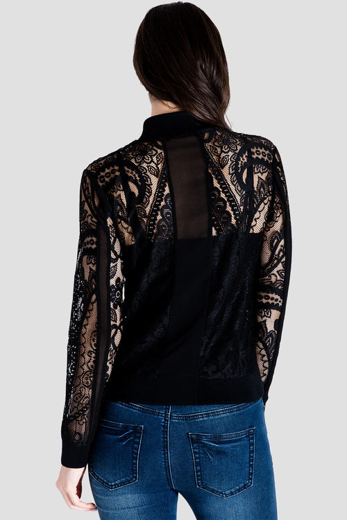 Women's Peek-A-Boo Black Lace Bomber Jacket