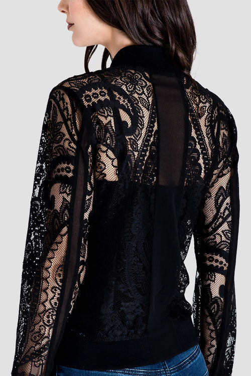 Women's Black Lace Bomber Jacket