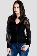 Women's Black Lace Bomber Jacket