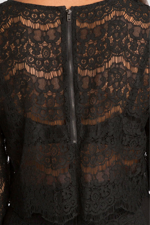 Women Black Lace Skimmer Blouse