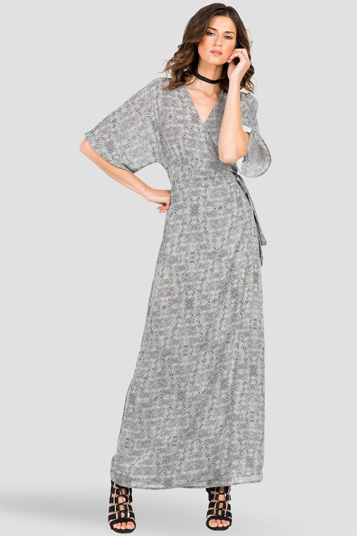 Zibra Print Kimono Wrap Maxi Dress