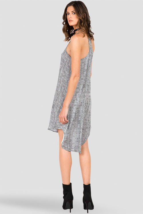 Black & White Tribal Print High-Low Racerback Dress