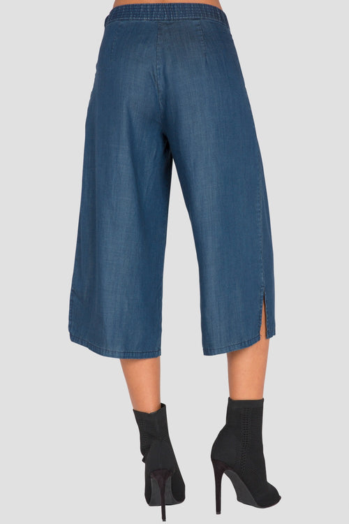 Standards & Practices Women's Wide-Leg Cropped Blue Denim Gaucho Pants