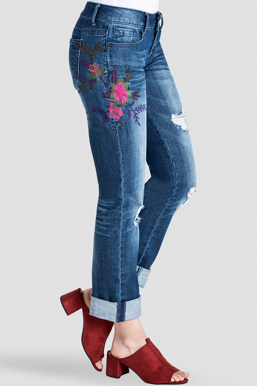 X-Boyfriend Embroidered Distressed Jeans Side