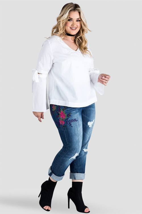 Plus-Size X-Boyfriend Embroidered Distressed Jeans Front