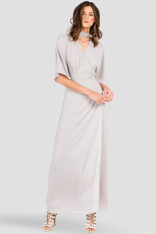 Dark Grey Print Kimono Wrap Maxi Dress