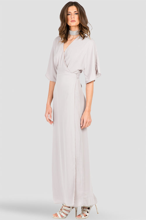 Light Gray Kimono Wrap Maxi Dress