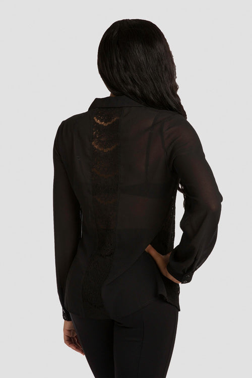 Women's Button-Up Top Black Lace