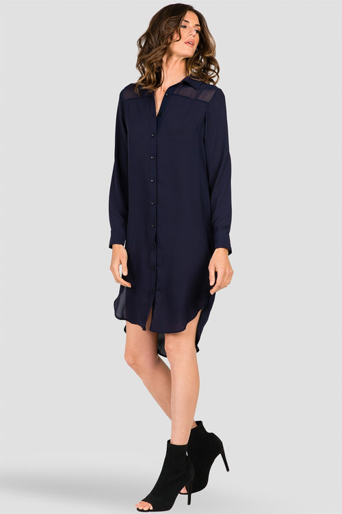 Standards & Practices Women's Navy Blue Long-Sleeved Shirt Dress