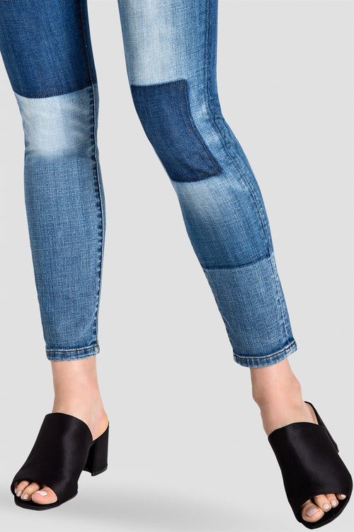 Isabel Patchwork Indigo Stretch Jeans Detail