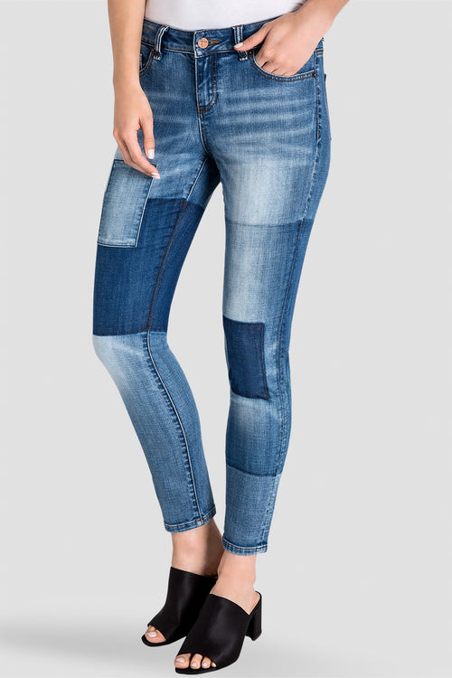 Isabel Patchwork Indigo Stretch Jeans Front