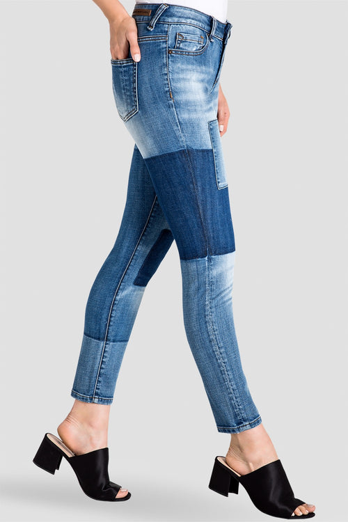 Women's Patchwork Indigo Stretch Skinny Jeans