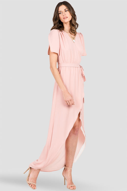 Dark Pink V-Neck Wrap Maxi Dress